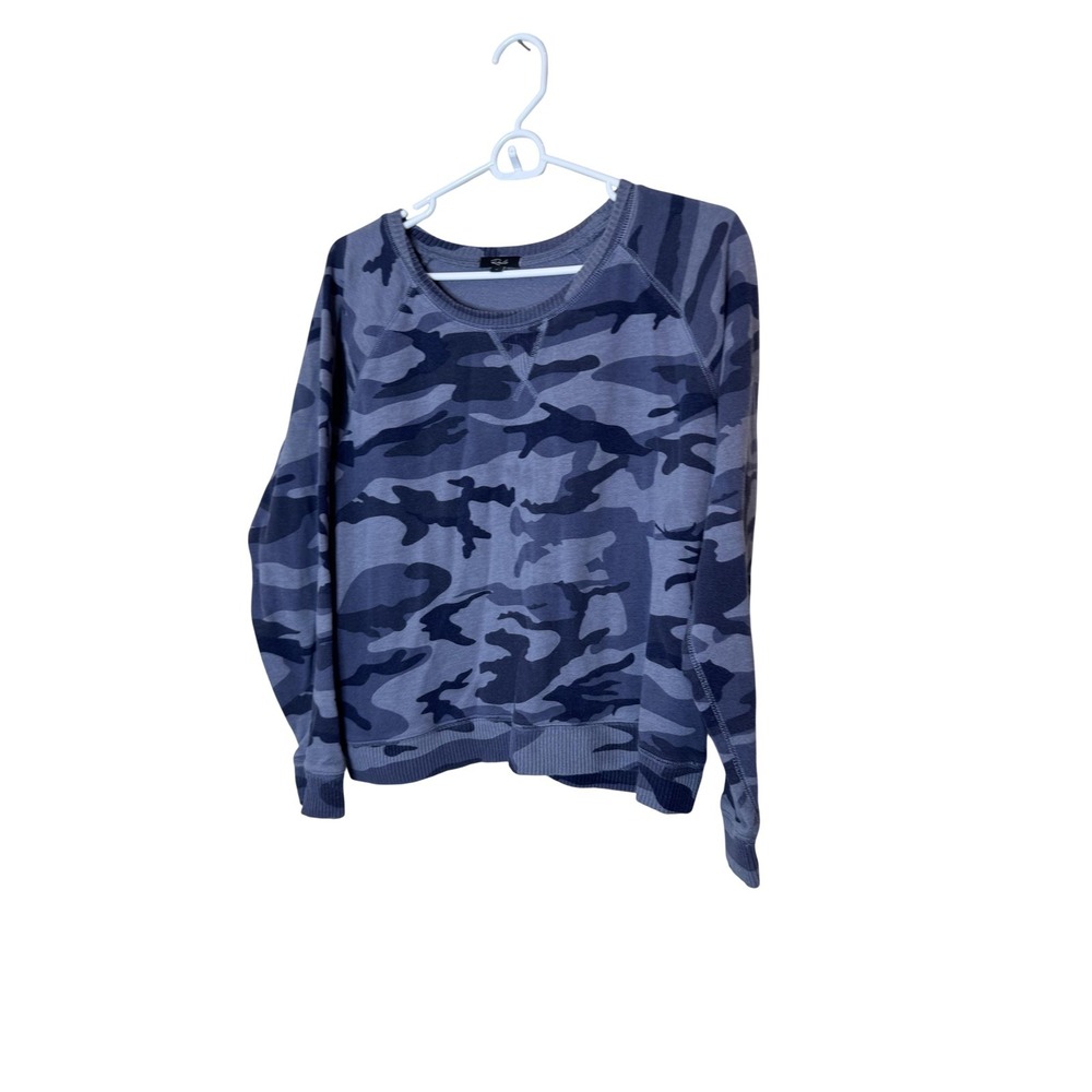 Rails Sweater Womens‎ Large Gray Camo Print Crewneck Raglan Pullover Soft Knit